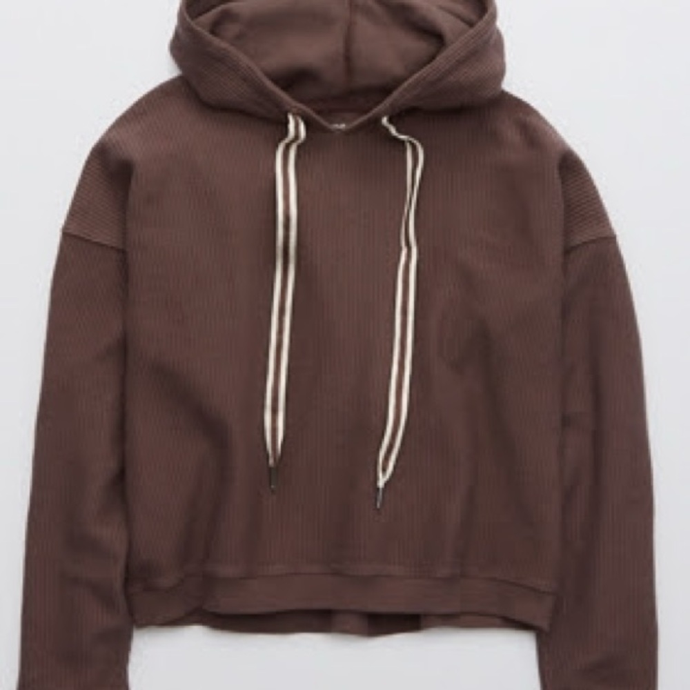 Aerie American Eagle New Love Corded Hoodie Cropped Sweatshirt
